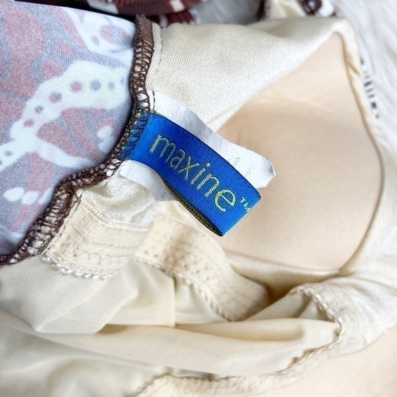 VTG Maxine Brown Beige Floral One Piece Swimsuit Sz 10 - Picture 8 of 9